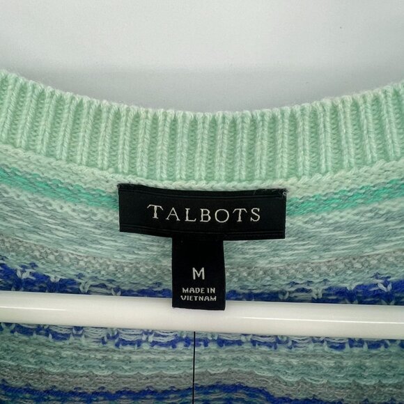 NWT Talbots Fair Isle Yoke Crewneck Sweater Aqua Blue Women's Medium - Picture 3 of 6